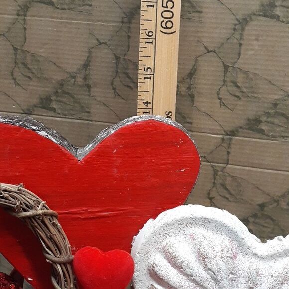 Hand made" Be Mine" basket vintage stick heart, paper mache heart, & red heart. - Picture 5 of 6